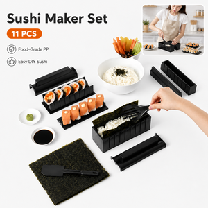 Ensemble de 11 pièces pour faire des sushis, kit de moules en PP de qualité alimentaire avec spatule et couteau pour faire des sushis facilement à la maison - Product Image 1