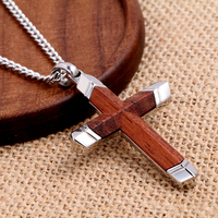 Collier en acier inoxydable 316, pendentifs en bois de Bubinga, collier croix avec chaîne, hypoallergénique, cadeau pour homme, bijoux