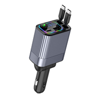 Chargeur de voiture avec câble rétractable, écran numérique, lecteur MP3, charge rapide pour téléphone portable, chargeur de voiture avec écran lumineux ambiant