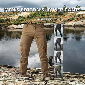 Pantalones Casuales de Verano para Hombre, de Alta Calidad, 100% Algodón, Tela de Lona, Secado Rápido, Corte Recto, Transpirables, Ajustados, Cintura Elástica, Estilo Vintage - Product Image 2