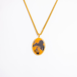 Collar con colgante de flor de acero inoxidable, dije de resina de café para mujer, joyería de moda - Product Image 5