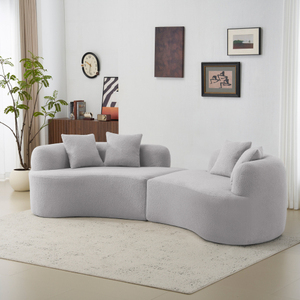 Ensemble de canapés incurvés de style minimaliste moderne avec cadre en bois massif convertible en tissu bouclé pour salon, appartement ou hôtel - Product Image 2