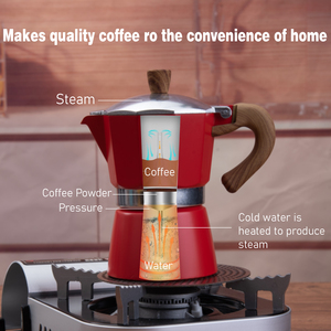 <span class=keywords><strong>Caffettiera</strong></span> Moka Rossa in Alluminio con Manico Effetto Legno per Fornello a Gas - Product Image 3
