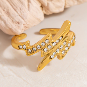 Anillo Ajustable SUMMLY al por Mayor con Diseño de Hoja de Serpiente y Circones, Chapado en Oro de 18K, Acero Inoxidable, Impermeable, Joyería de Moda para Mujer - Product Image 4