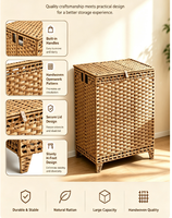 Grand panier à linge tissé de 190 L avec couvercle, panier en osier à 3 sections avec doublure amovible pour salle de bain, chambre à coucher, organisateur de vêtements