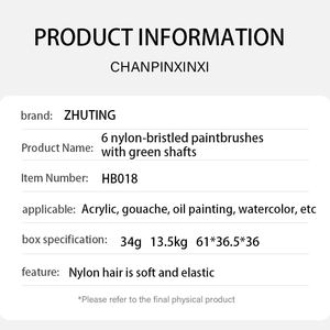 Lot de 6 pinceaux professionnels pour artistes, à pointe plate et angulaire, pour peinture acrylique, huile, <span class=keywords><strong>aquarelle</strong></span>, gouache, poils en nylon - Product Image 2