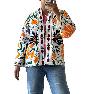 Chaqueta Suzani Bordada con Flores, Bordada a Mano, Estilo Bohemio, Étnico, Tradicional, de Algodón Transpirable para Primavera - Product Image 1