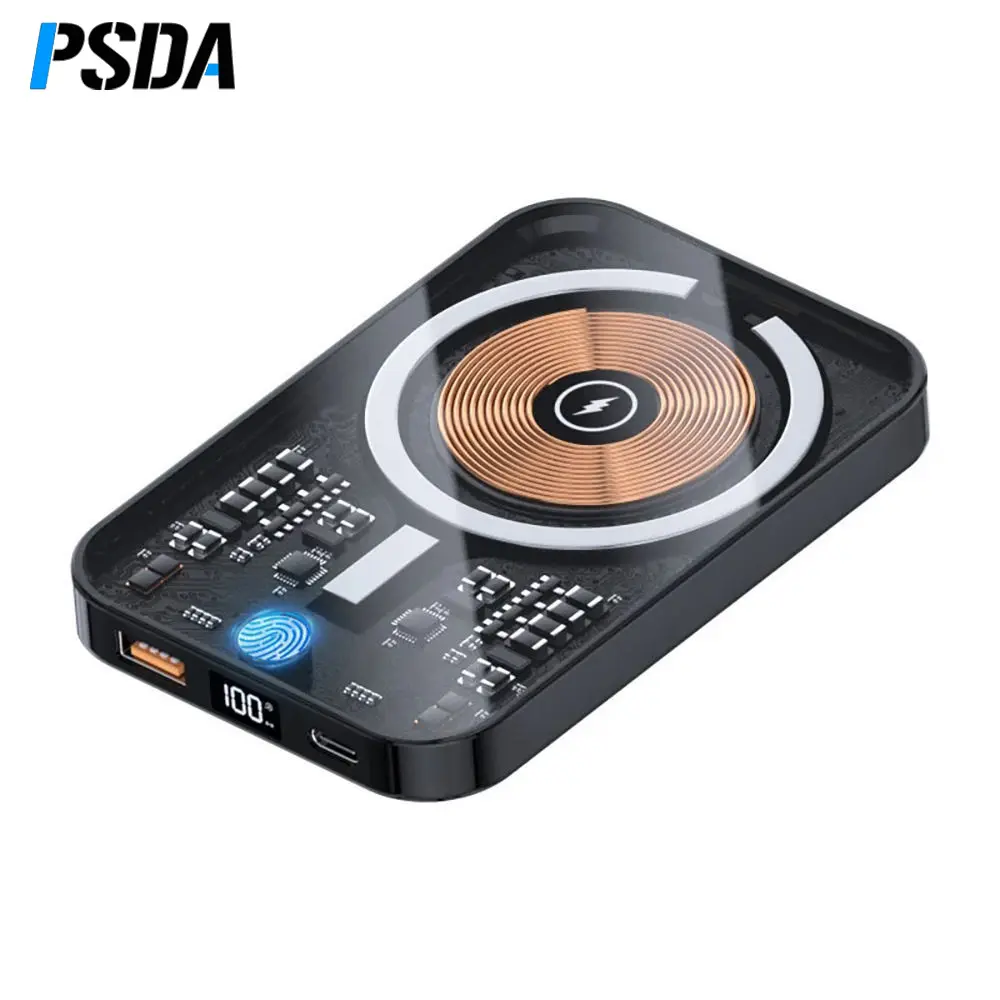 PSDA 10000mAh trasparente magnetico Wireless Power Bank portatile batteria ausiliaria esterna 22.5W caricabatterie rapido per iPhone