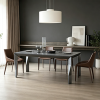 Table à manger portable moderne en pierre frittée noire, pieds en métal poli, table rectangulaire durable pour 4 à 6 personnes, appartement, hôtel