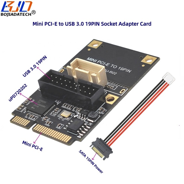 Mini PCI-E MPCIe Interface to 5Gbps USB 3.0 19PIN Socket Adapter Expansion Card With SATA 15PIN Power Cable
