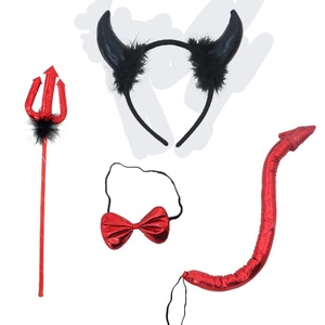 Disfraz de <span class=keywords><strong>Diablo</strong></span> para Adultos en Oferta, Diadema con Cuernos y <span class=keywords><strong>Cola</strong></span> Dividida, Lazo Rojo, Accesorios para Cosplay de Fiesta - Product Image 4
