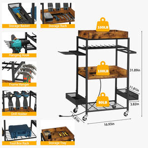 Organizadores de Herramientas Rodantes Rústicos Portátiles OEM/OBM de Fábrica con Tomas de Corriente Integradas, Estación de Carga con Almacenamiento USB, Organizadores de Garaje - Product Image 1