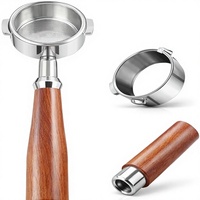 EasySun Porte-filtre sans fond 58 mm avec poignée en bois en acier inoxydable pour machines à expresso semi-automatiques