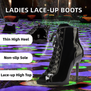 Factory Direct Wholesale Ladies Lace-Up Ankle <b>Boots</b> Pointed Toe Breathable Solid Pole Dance High Heel - Product Image 2