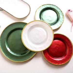 طبق تقديم زجاجي أخضر شفاف مقاس 13 بوصة لتزيين حفلات الزفاف وحفلات العشاء - Product Image 3