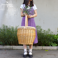 Panier de pique-nique en osier tissé à la main, livré avec une poignée de couvercle, rangement pour le sac
