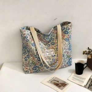 Vintage Floral Print <b>Canvas</b> <b>Tote</b> Bag Large Capacity Eco-friendly Reusable Shoulder Bag for Women Shopping & Daily Use - Product Image 4