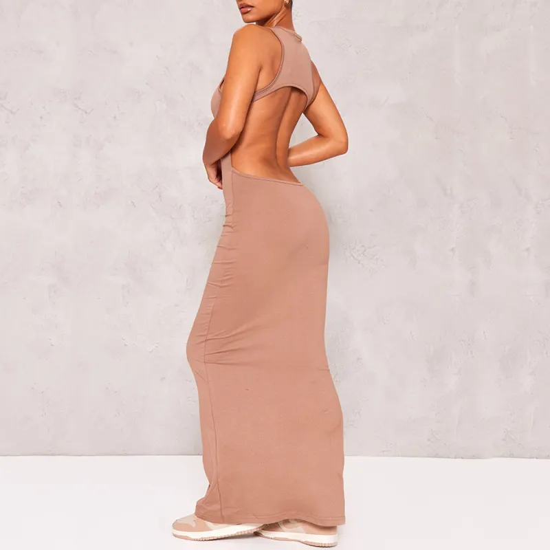 Benutzer definierte hochwertige Damen bekleidung Summer Plain ärmellose Baumwolle aus geschnitten rücken frei Bodycon Maxi Freizeit kleider Frauen sexy