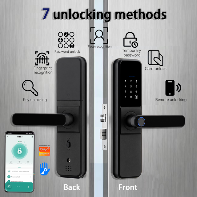Aluminium Security Waterproof Electric TTlock Digital Tuya Wifi Fingerprint Security Smart Door Handle Lock