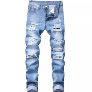 2025 Plus Size Men's Distressed Denim <b>Jeans</b> Pants Big Tall Customizable Logo Stonewashed Straight Style Mid Waist Techniques - Product Image 1