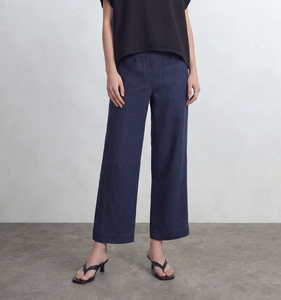 <span class=keywords><strong>Pantaloni</strong></span> Casual da Donna in Cotone Ramie, Gamba Larga alla Caviglia, Testurizzati, Eco-Friendly, Vita Media, Cropped, Tinta Unita, <span class=keywords><strong>con</strong></span> <span class=keywords><strong>Tasche</strong></span>, per Ufficio - Product Image 3