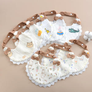 Nouveau bébé fille dentelle nœud mignon <span class=keywords><strong>bavoir</strong></span> 100% coton gaze 6 couches Ins bébé broche <span class=keywords><strong>serviette</strong></span> bouton fermeture motif Animal nouveau-né Essentials - Product Image 2