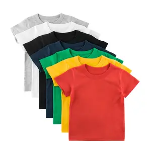 2022 New Style Solid Color Unisex Kids Top Clothes 100% Cotton Comfortable Girls Boys Short Sleeve T Shirt