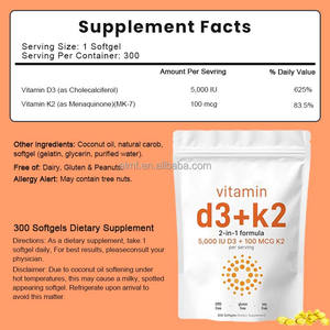 Gmosuz Vitamin D3 5,000 IU + K2 100mcg yumuşak jel kapsüller 300 porsiyon soya/süt/Gluten/fıstık ücretsiz yetişkin kullanımı - Product Image 6