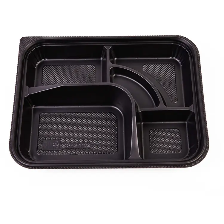 SM3-1102 alimentaire jetable takawey service en plastique boîte de plateau de nourriture noir restauration plateaux rectangle