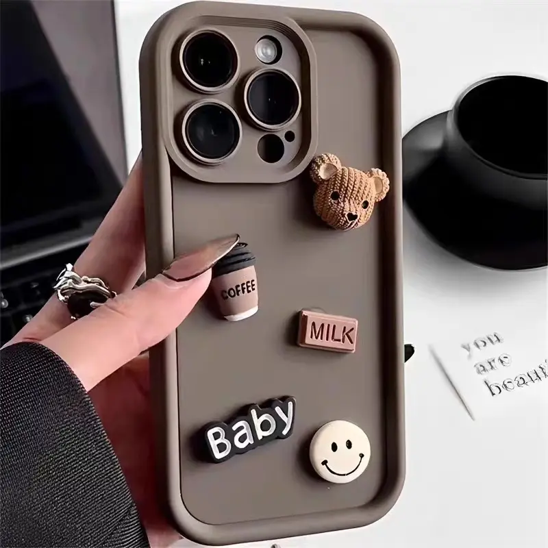 New Popular Coffee Bear Baby Milk Smiley Soft TPU Mobile Phone Protective Case For Iphone 7 8 X Xs Max 11 12 13 14 15 Pro Max
