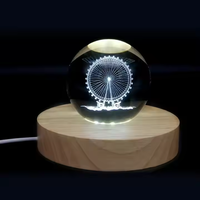 60mm cristal LED veilleuse 3D Laser gravé planète lune boule de verre bois artisanat pour la décoration intérieure boîtes en bois signes muraux