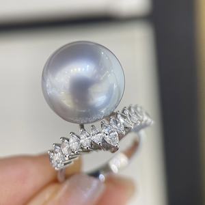 12-13mm Natural Round <b>Pearl</b> <b>Ring</b> 925 Sterling Silver Featuring Large Grain Horse Eye Diamonds Classic Romantic Style - Product Image 1
