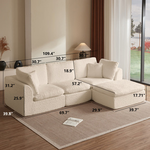 Cloud Sectional <b>Sofa</b> Set for Living Room Apartment Convertible L-Shaped Modular 3 Seater Modern Chenille <b>Sofa</b> Warm White - Product Image 6