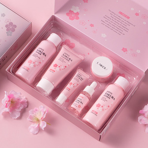 Label pribadi perawatan kulit anti penuaan memperbaiki kulit, Set Perawatan Wajah Serum Pembersih Wajah krim Toner Jepang Set perawatan kulit Sakura - Product Image 1