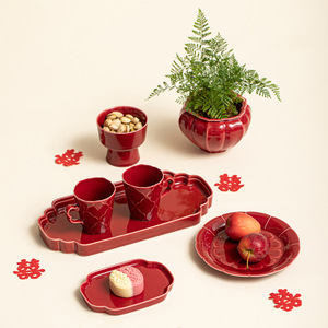 Juego de Platos de Cerámica para Frutas, Color Rojo, Forma Irregular, Apto para Lavavajillas, Decoración para Mesa de Boda - Product Image 1