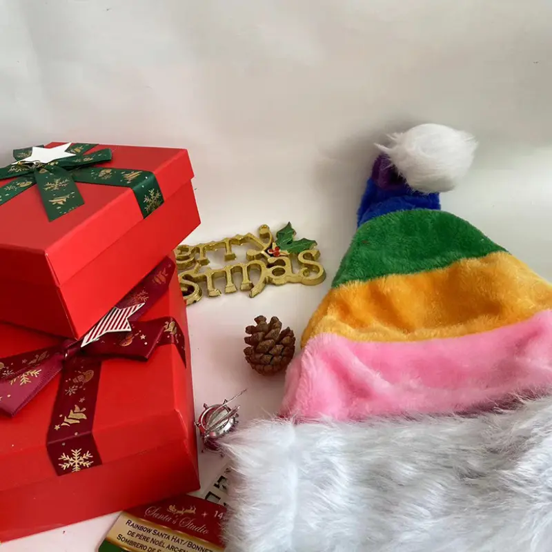 Adult Traditional Red Christmas high End rainbow Santa Hat for Boys Girls Child Infant