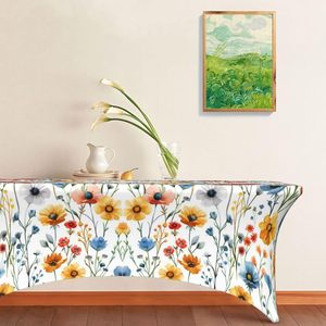 Nappe Rectangulaire de 6 Pieds Fleur Joyeuse Couverture de Table Extensible Motif Floral Protecteur de Table Personnalisé en Stock - Product Image 2