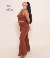 Soutien-gorge de sport à col en V recyclé personnalisé pantalon de yoga ensemble de 2 pièces taille haute legging évasé de gymnastique ensembles de fitness pour les femmes