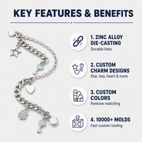 Chaîne de chaussures en argent avec breloques étoile, clé et cœur pour femmes, chaîne à maillons gourmette en alliage de zinc, longueur personnalisée, OEM ODM GRS
