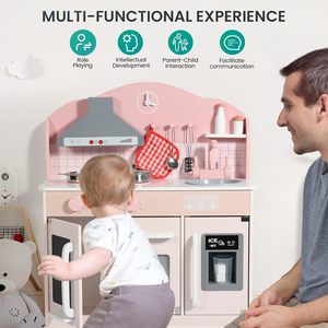 Ensemble de jeu de cuisine en bois rose crémeux pour enfants âgés de 3 à 8 ans comprenant un robinet de <span class=keywords><strong>hotte</strong></span> de <span class=keywords><strong>four</strong></span> à induction avec jouets alimentaires pour enfants - Product Image 5