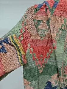 Cardigan en tricot à la palangre d'inspiration bohème Motifs géométriques ethniques Col cranté Style décontracté Anti-rides Respirant devant - Product Image 4