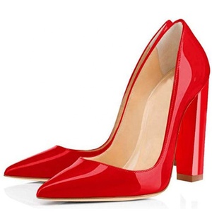High Chunky Heels Women Pointy Toe <b>Shoes</b> Large Size 45 Basic Dress <b>Shoes</b> Leopard Patent Leather Wedding Party Pumps - Product Image 2