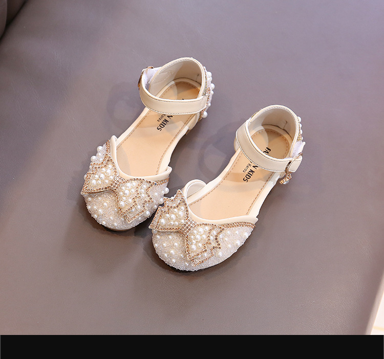 Girls Rhinestone Sandals Korean Princess Flat Shoes Children Bow Dress Shoes