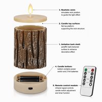 Bougies LED à piles Alibaba Chine en gros, effet flamme vacillante, avec mèche mobile, en cire véritable, forme pilier, aspect écorce de pin, avec télécommande et minuterie