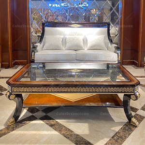 Mobili classici di lusso casa soggiorno set rettangolare <span class=keywords><strong>in</strong></span> <span class=keywords><strong>legno</strong></span> massiccio tavolino da caffè <span class=keywords><strong>in</strong></span> vetro superiore tavolo centrale per il soggiorno - Product Image 6
