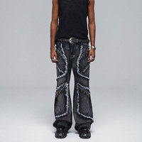 Jeans pour hommes YUCE, fabricant OEM, jeans à bords effilochés gothiques, patchwork, pantalon en denim ample, style opium, streetwear, denim