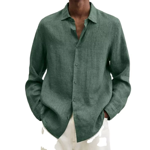 Camisa de <span class=keywords><strong>Lino</strong></span> y Algodón para Hombre 2025, Manga Larga, Cierre de Botones, Estilo Casual, para las Cuatro Estaciones - Product Image 3