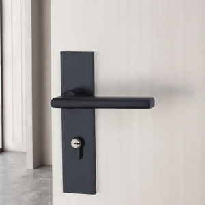 Juego de Manijas con Cerradura para <span class=keywords><strong>Puerta</strong></span> de Seguridad de Aluminio Delgado Negro Mate <span class=keywords><strong>Moderno</strong></span>, Herrajes Exteriores al por Mayor para Puertas de Madera y Acero - Product Image 2