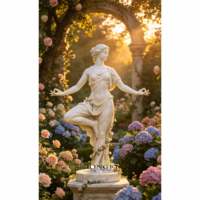 Grande statue d'ange ailé en marbre beige pour extérieur, sculptée à la main, sculpture religieuse d'ange pour parc, église, ornement paysager
