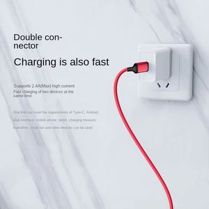 สายดาต้า 2 in 1 5V 2.4A Type C Micro USB สายชาร์จเร็ว 1.2 เมตร สายถักไนลอน สำหรับโทรศัพท์มือถือ - Product Image 6